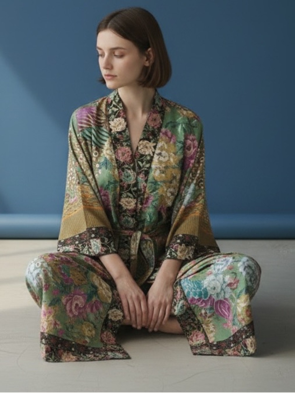 ❤️ NEW! Boho Floral x Peacock Full Length Tie Waist Kimono - Picture 7 of 7